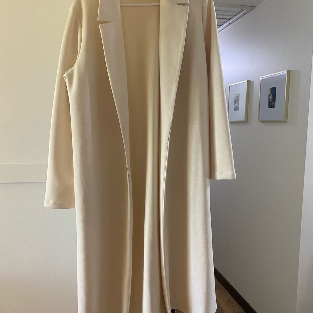 Zara Cream Long Open Front Blazer Coat